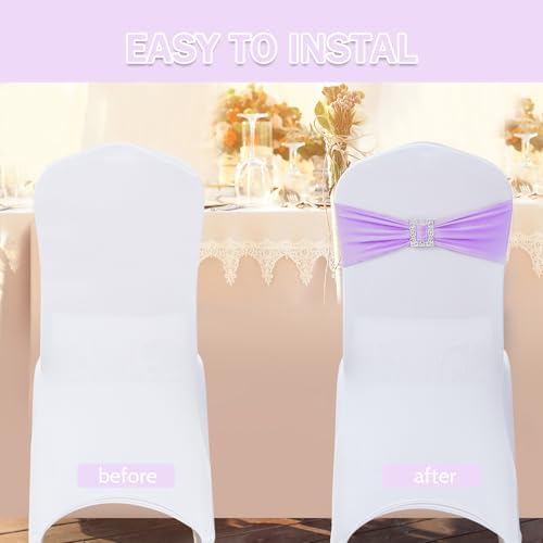 Joccun 60 PCS Spandex Chair Sashes Bows Stretch Chair Cover Band with Buckle Slider Universal Elastic Chair Ties for Wedding Banquet Party Event Decoration (Lavender) - Image 4