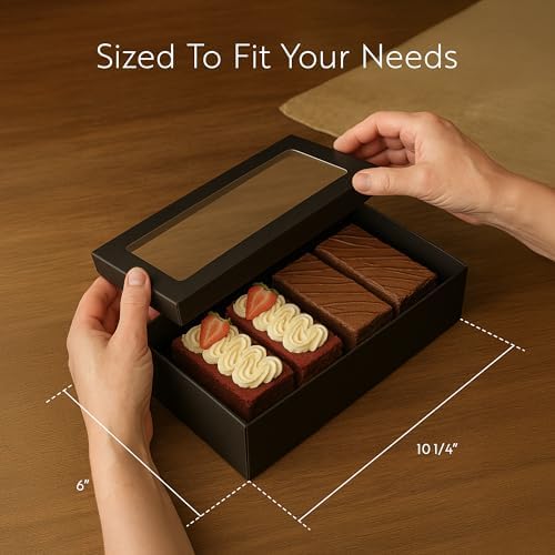 Restaurantware Cater Tek 10.2 x 6.1 x 3.2 Inch Baked Goods Boxes 100 Greaseproof Pastry Boxes - Window Lids Insert Tab Lock Black Paper Catering Boxes Easy Assembly For Charcuterie Or Cupcakes - Image 2