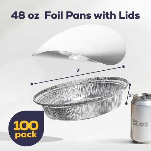 Fit Meal Prep 100 Pack 9” Round Aluminum Foil Pans with Lids, Pie Tins Disposable 9 inch with Lids, Take Out Containers, Freezer Oven Safe Aluminum Baking Pans for Storing, Cooking, Storage, Reheating - Image 2