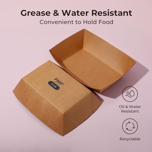 Fit Meal Prep [125 Pack 5 lb Paper Food Trays Heavy Duty Disposable Food Boat, Kraft Brown Nacho Tray for Parties Fairs Picnics Carnivals, Holds Hamburger Snack Fries Grease Resistant - Image 6