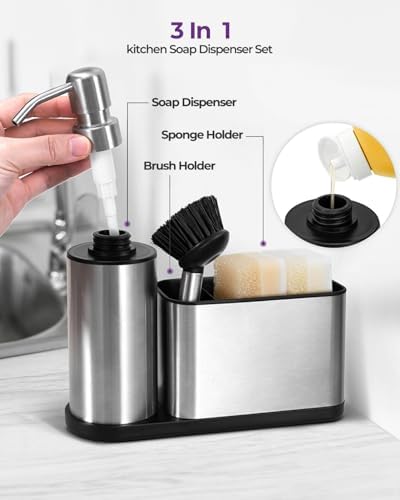 Sink Caddy Organizer with Built-in Soap Dispenser, Sponge Holder for Kitchen Sink with Hand Soap Dispenser (Stainless Steel Pump and Spout) - Image 5