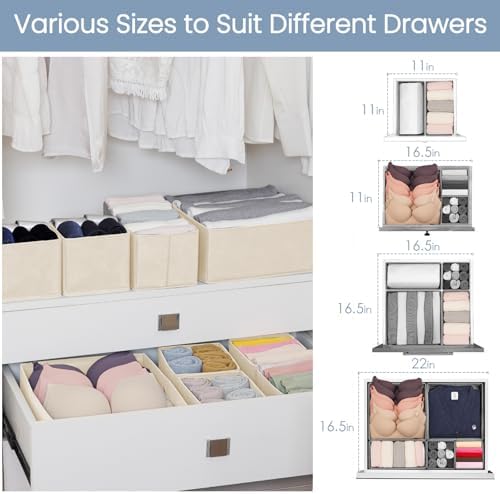 Criusia Drawer Organizer Clothes, 24 Pack Underwear Drawer Organizers, Foldable Closet Organizers and Storage Dresser Drawer Dividers Clothing Organizer for Clothes, Socks, Scarves, Bra, Ties (Beige) - Image 7