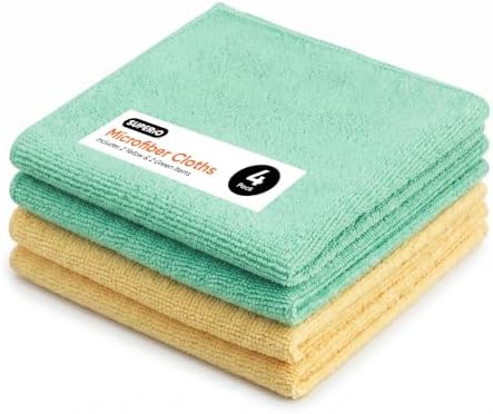 Superio Microfiber Cleaning Cloths, Pack of 4 (2 Yellow & 2 Green), Absorbent Lint-Free Towels for Cars, Kitchen, Bathroom & Household Cleaning, 16 Inch All-Purpose Microfiber Rags by Superio