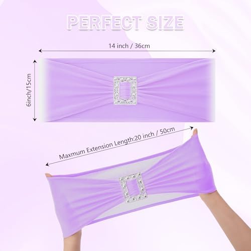 Joccun 60 PCS Spandex Chair Sashes Bows Stretch Chair Cover Band with Buckle Slider Universal Elastic Chair Ties for Wedding Banquet Party Event Decoration (Lavender) - Image 2