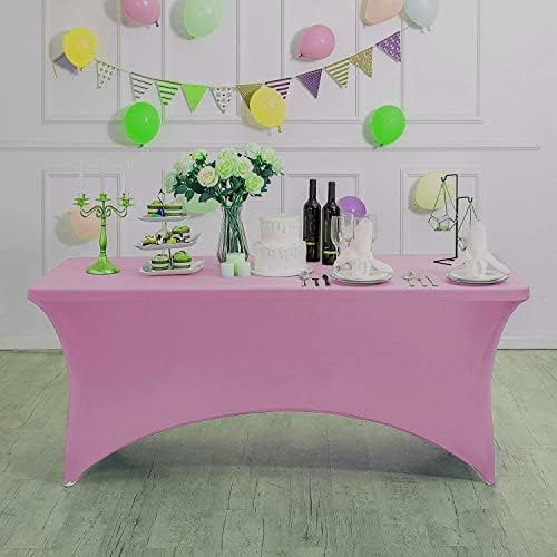 MDS® Pack of 10 Spandex Tablecloth 8FT Tight Fitted Stretch Table Cover – Washable Wrinkle-Free Reusable Elastic Patio Tablecloth for Wedding, Party, Banquet, Trade Show, Event Décor - Dusty Pink - Image 2
