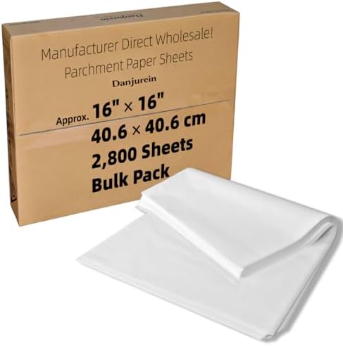 Commercial Grade 16x16 Parchment Paper - 2800 Bulk Sheets | Commercial Grade Non-Stick Food Grade 428°F for Bakery Pans, Pizza Crusts & Catering Bulk Baking by DanjureinParchmentManufacturer