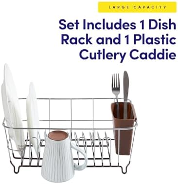 Dish Drying Rack & Cutlery Holder 2 Piece Set - Compact Sink-Fitting Dish Drainer with Rubberized Undercoating, Space-Saving Kitchen Organizer for Plates, Cups, Bowls & Utensils in Sink, Bronze Brown - Image 3