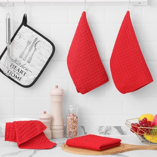 Homaxy Microfiber Kitchen Towels and Dishcloths Sets, 12 Pack, Red - Image 5