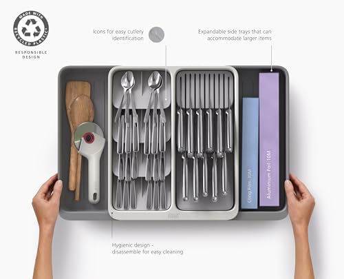 Joseph Joseph DrawerStore Expanding Tiered Flatware Cutlery Tray with Knife Organizer, Expandable In-Drawer Space-Saving Kitchen Storage, Recycled Plastic - Image 5