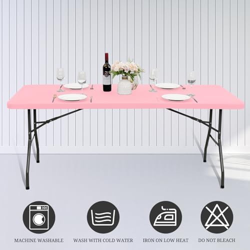6 Pack Stretch Table Top Cap Cover, Pink, 30" x 72" - Image 5