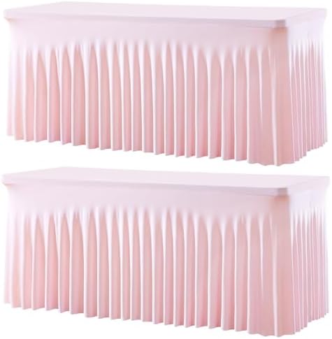 Besutolife 2 Pack Pink Spandex Tablecloth for 8ft Rectangle Tables Fitted Table Cloth Stretch Table Covers Skirt 8ft Rectangular Tablecloths for Banquet Parties Wedding Decorations by Besutolife