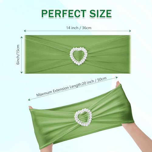 Pack of 30 Spandex Chair Sashes Bows Stretch Chair Cover Band with Buckle Slider Universal Elastic Chair Ties for Wedding Banquet Party Event Decoration (Sage Green) - Image 2