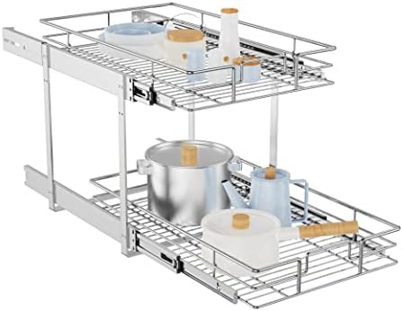 LOVMOR Individual Pull Out Cabinet Organizer, 2 Tier Slide Out Cabinet Drawers, Pots and Pans Organizer and Storage Pantry Shelf for Kitchen (14½" W x 21½" D) by LOVMOR