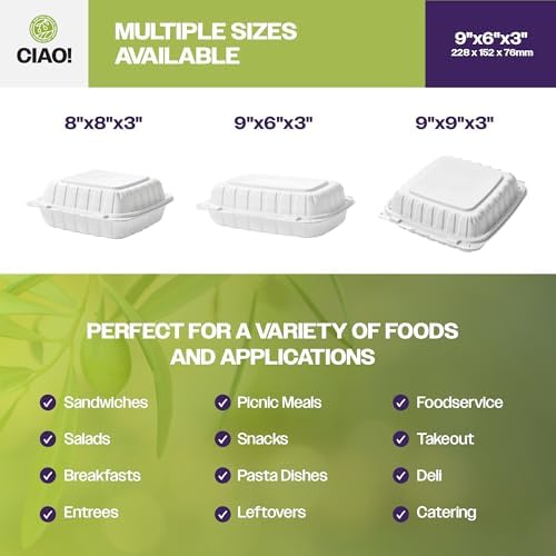 CIAO! 9"x6"x3" MFPP White Hinged Container With Lid 1 Compartment (Case of 200) - Image 5