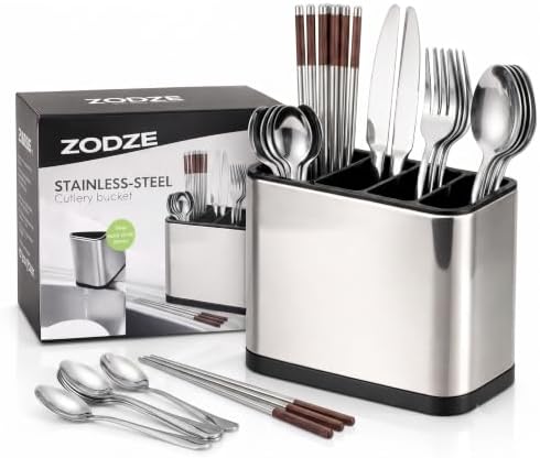 Cutlery Utensil Holder Spoon Fork Storage Organizer for Countertop Kitchen Rustproof, Flatware Caddy Stainless Steel Cutlery Holder Stainless Steel Kitchen Organizer Caddy by Unknown