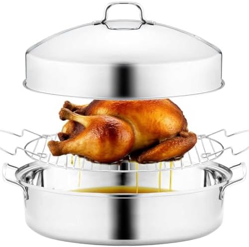22” Large Roasting Pan with Rack and Lid,Oval Roaster Pan by RIDGEPOLE