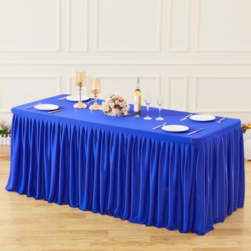 Wish Care Royal Blue Polyester Table Clothes for 8 Foot Rectangle Tables, Wrinkle Free Fitted Table Cover with Pleated Ruffle Table Skirt for Birthday Party Wedding Trade Show Event Display - Image 3