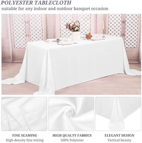 White Tablecloths for Rectangle Tables,90 x 156 Inch - Image 3
