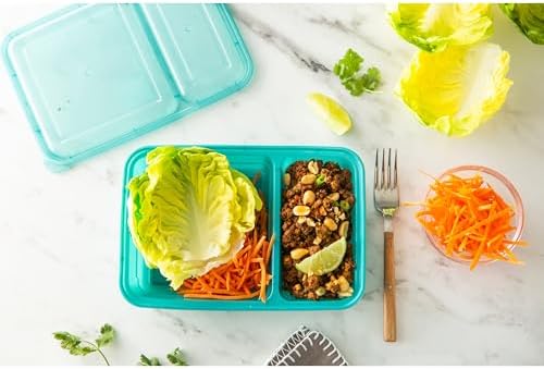GoodCook Meal Prep Rectangle Two Compartment 60-Piece, Teal, Made without BPA (Pack of 4) - Image 6