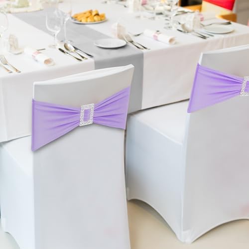 Joccun 60 PCS Spandex Chair Sashes Bows Stretch Chair Cover Band with Buckle Slider Universal Elastic Chair Ties for Wedding Banquet Party Event Decoration (Lavender) - Image 6