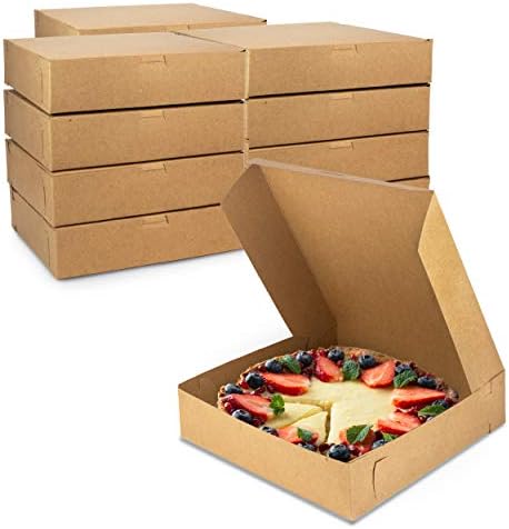 Fit Meal Prep 10 Pack Kraft Bakery Boxes, 10 x 10 x 2.5 Inches Brown Pastry Boxes, Cardboard Treat Boxes Pie Boxes Cookie Boxes Dessert Boxes for Cupcakes, Chocolates, Donuts, Macarons by FMPBRANDS