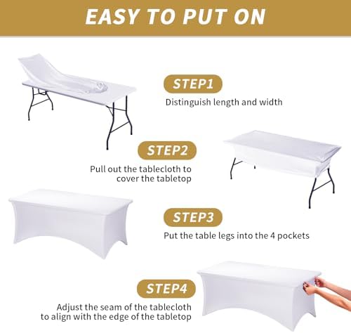 Fixwal 3 Pack 6FT White Tablecloth Rectangle Spandex Fitted Table Cover - Image 4