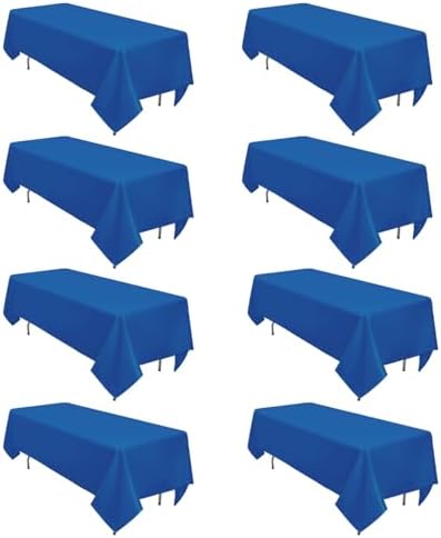 8 Pack Royal Blue Tablecloth Rectangle 60 x 126 Inch for 8 Foot Tables by Heneger