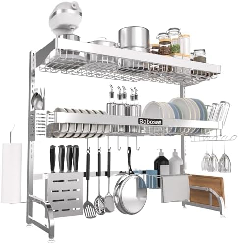 Over The Sink Dish Drying Rack,3 Tier Adjustable Length (25.5'' to 37.4'') Full Stainless Steel Large Storage Kitchen Dish Rack,For Kitchen Counter Expandable Multifunctional Organizers,Silver - Image 6