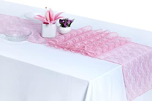 MDS Pack of 5 Wedding 12 x 108 inches Lace Table Runner for Wedding, Decorations for Birthday Parties, Banquets, Graduations, Engagements, and Runners fit Rectangle, Round Table- Blush Pink by MDS