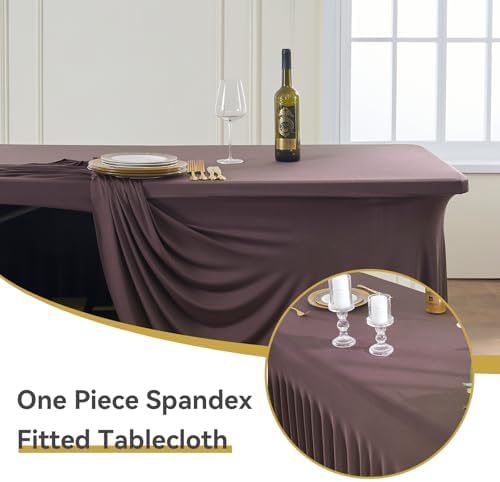 Spandex Tablecloth 6FT Rectangle Table Cover 6 Pack Brown Wrinkle-Free - Image 2