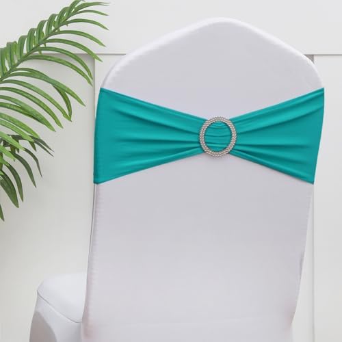 Teal Chair Sashes 50 Pack, Teal Chairs Bows Sashes for Birthday, Spandex Sashe for Wedding Party Decor, Turquoise Sashe for Chair Covers. - Image 6