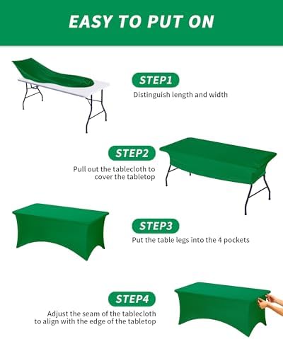 Fixwal 3 Pack 6FT Green Tablecloth Rectangle Spandex Fitted Table Cover - Image 5