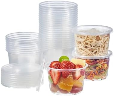 FULING [50 Set - 16 oz. Plastic Deli Disposable Food Storage Containers With Airtight Lids … by FULING