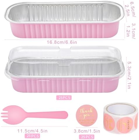 25Pack Pink Mini Cake Pans with Lids Mini Loaf Pans and Spoons and Stickers, 6.8Oz Aluminum Foil Pans Tins, Individual Dessert Cups Containers for Sales,Party,Picnics - Image 2