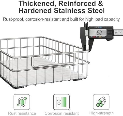 Pull out Cabinet Organizer, Stainless Steel 4-Pack Slide out Drawer with Silent Full-Extension Slides, Adhesive Roll out Can Spice Storage Basket Shelf Rack for Pantry, Kitchen, Bathroom, Home Closet - Image 4