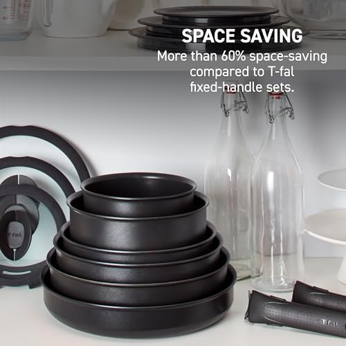 T-fal Ingenio Expertise Non Stick Cookware Set 10 Piece, Induction, Oven Broiler Safe 500F, Stackable Cookware, Pots and Pans Set, RV, Camping, Frying Pans, Dishwasher Safe, Detachable Handle,Black - Image 3