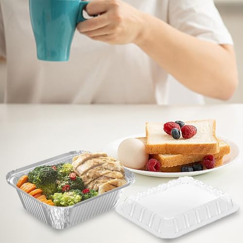 iHomeSet 100 Pack 1 lb Aluminum Foil Pan 16 oz with Clear Plastic Lids | Take Out Food Containers for Catering, Baking, Roasting Food - Image 5