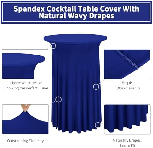 4 Packs Royal Blue Round Cocktail Table Skirt 32"x 43" - Image 3
