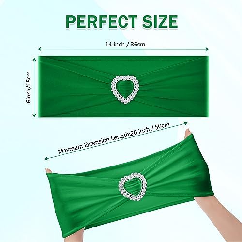 Pack of 120 Spandex Chair Sashes Bows Stretch Chair Cover Band with Buckle Slider Universal Elastic Chair Ties for Wedding Banquet Party Event Decoration (Emerald) - Image 2