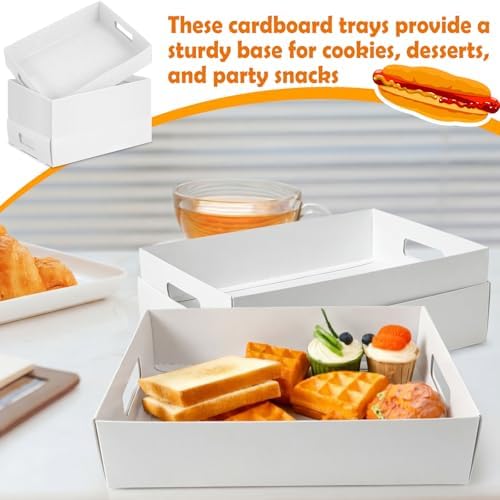 LemonRoad 50 Pack Cardboard Disposable Food Trays, White, 13" X 9" X 3" - Image 3