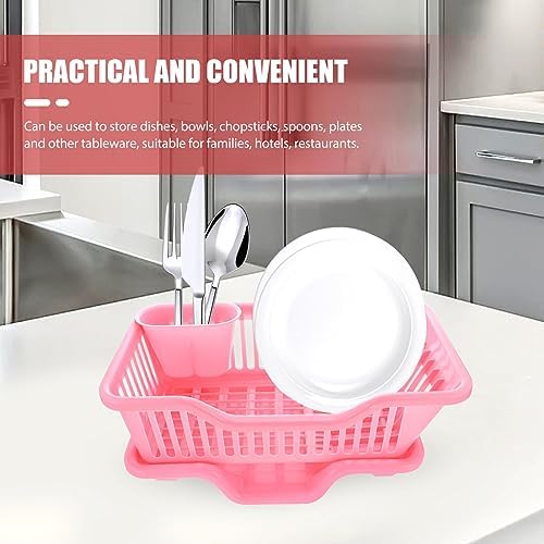 Cabilock 1 Set Kitchen Draining Rack Dish Drainer Basket Bowl Drying Holder Utensils Storage Shelf Space Saver Basket for Home Kitchen Bathroom Counter Pink - Image 3