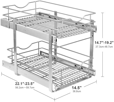 2 Tier Pull Out Cabinet Organizer,(14½"W x 22" D) Soft Close Slide Out Drawer For Kitchen Base Cabinet, Individual Pull Out Shelf, Roll Out Pantry Organization, 22 Inch Deep - Image 3