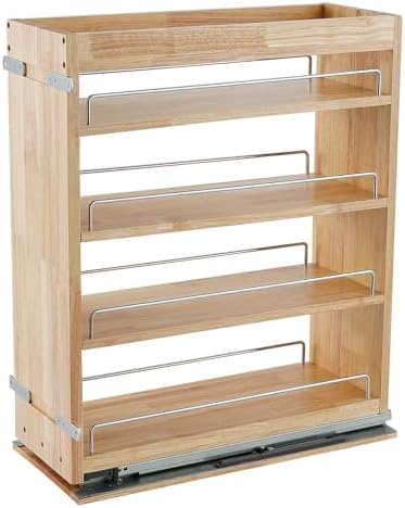 DINDON Pull Out Spice Rack Cabinet Organizer, (8" W x 21.9" D x 25.2" H) Multi-Use Soild Wood Pull Out Cabinet Organizer Slide Out Shelf Sliding Base Cabinet Storage Organization by DINDON