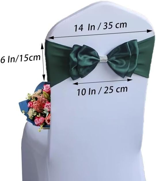 6 PCS Spandex Chair Sash Bow Tied,Elastic Sashes Chair Bands for Wedding Party Reception Events Celebration Banquets Hotel Event Decorations Chairs Decoration(Dark Green) - Image 2