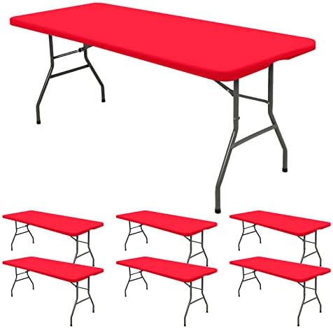 6 Pack Stretch Table Top Cap Cover, Red, 30" x 72" by REWOMC