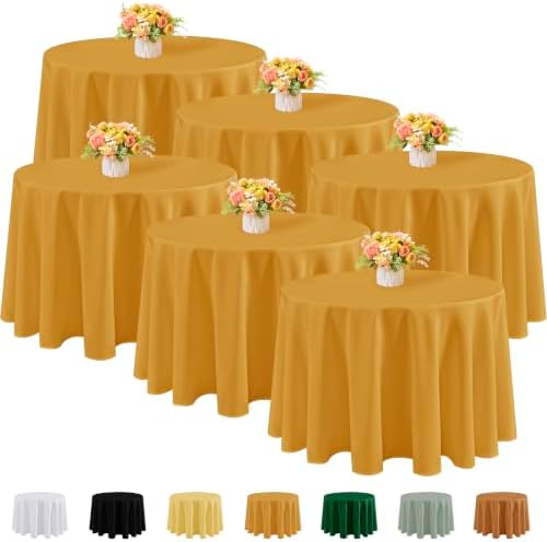 Fitable 6 Pack Gold Round Tablecloths - 120 Inches in Diameter by Fitable