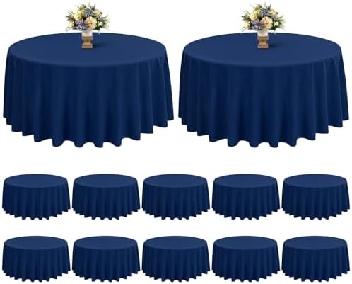 12 Pack Navy Blue Round Tablecloths, 90 Inch Polyester Table Cloth by FXKS