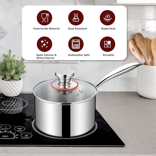 Homikit 2 Quart Saucepan with Lid, 2QT Tri-Ply Stainless Steel Sauce Pan with Ergonomic Handle, Heavy Bottom Small Pot for Kitchen Cooking, Compatible with All Cooktops for Boiling Eggs Warming Milk - Image 5