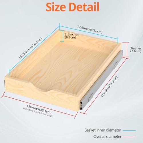 ZOINLIY Wooden Pull Out Cabinet Organizer, 21'' Deep Slide Out Drawer - Image 6
