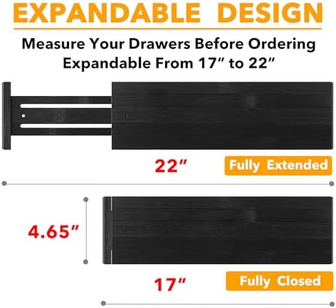 SpaceAid Bamboo Dresser Drawer Dividers 6 Pack, 4.65“ High Adjustable 17“-22” Drawer Organizers, Expandable Organization for Clothing, Clothes, Dressers, Black - Image 3